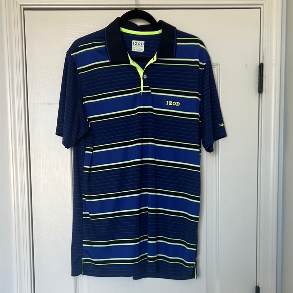 Izod Navy Polo with Lime and White Stripes